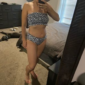 Black and white leopard print bikini